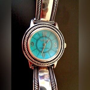 Vintage Ecclissi Southwestern Sterling Silver Brown Embossed Croc Leather Watch